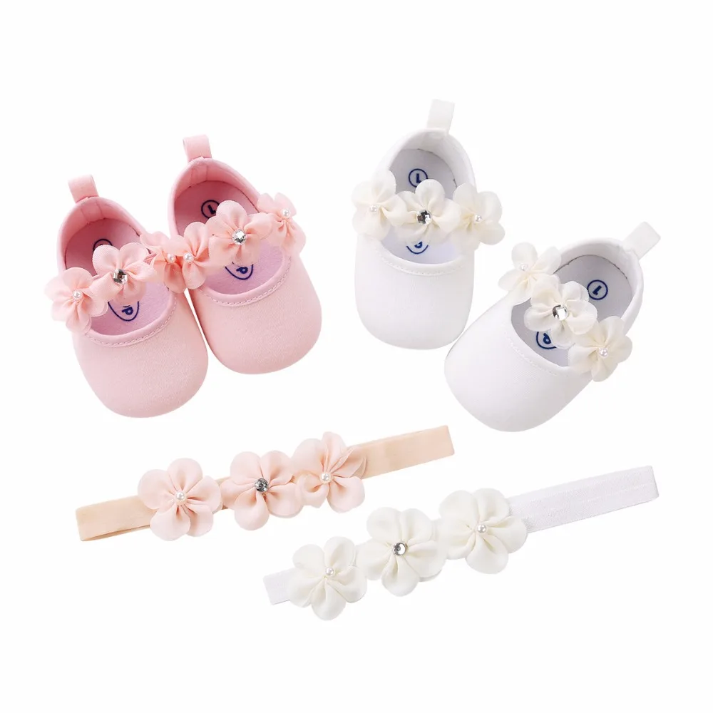

2016 Newborn Baby Girl Shoes Brand,white baptism,Toddler Infant Fabric Baby Booties Headband Set, Baby Walker First Walkers Shoe