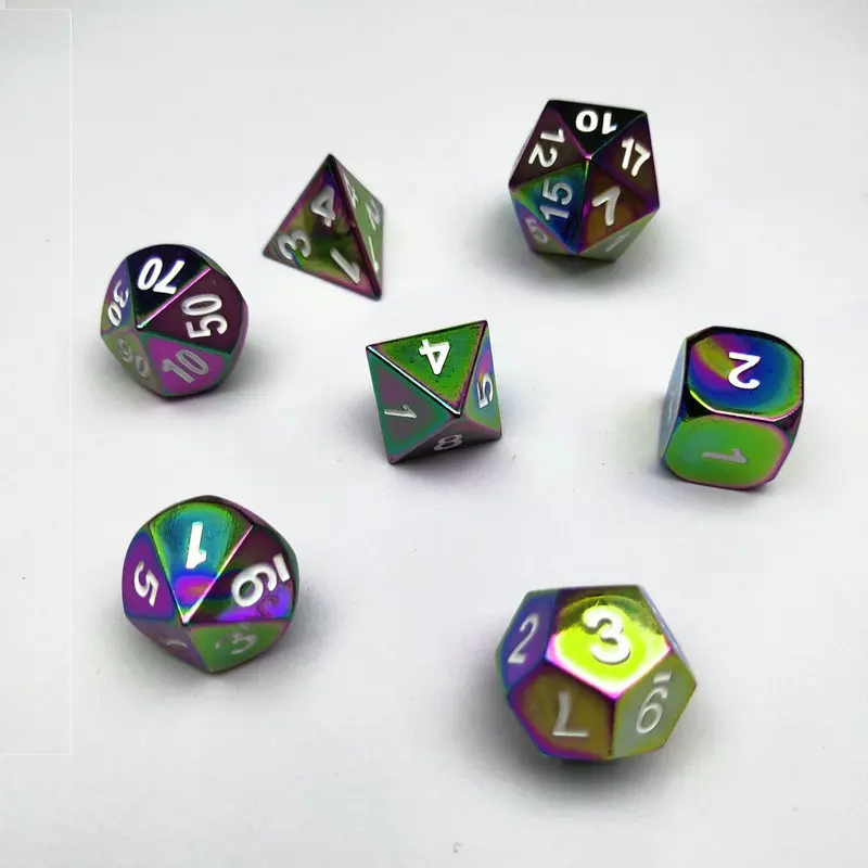 

7pcs/set plated rainbow colored metal Dice Set Nebula poker d&d d4 d6 d8 d10 d12 d20 Polyhedral TRPG Dungeons&Dragons rpg game