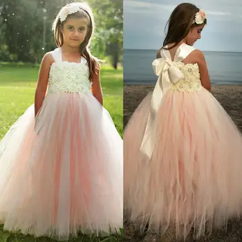 

Cute 2016 New Cheap Elegant First Communion Dresses for Girls Ball Baby gown Bow Ivory Puffy Tulle flower girl dresses