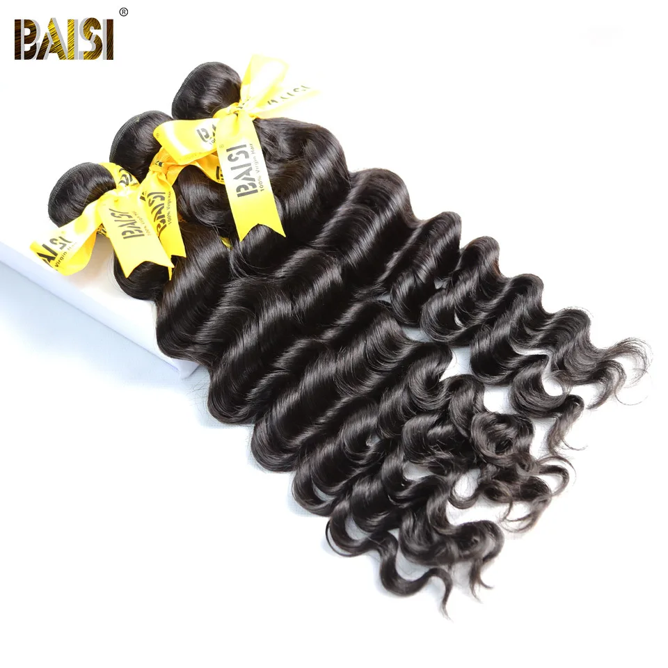 BAISI Hair 100% необработанные человеческие волосы перуанские девственные натуральные волнистые волосы 3 пучка с фронтальной