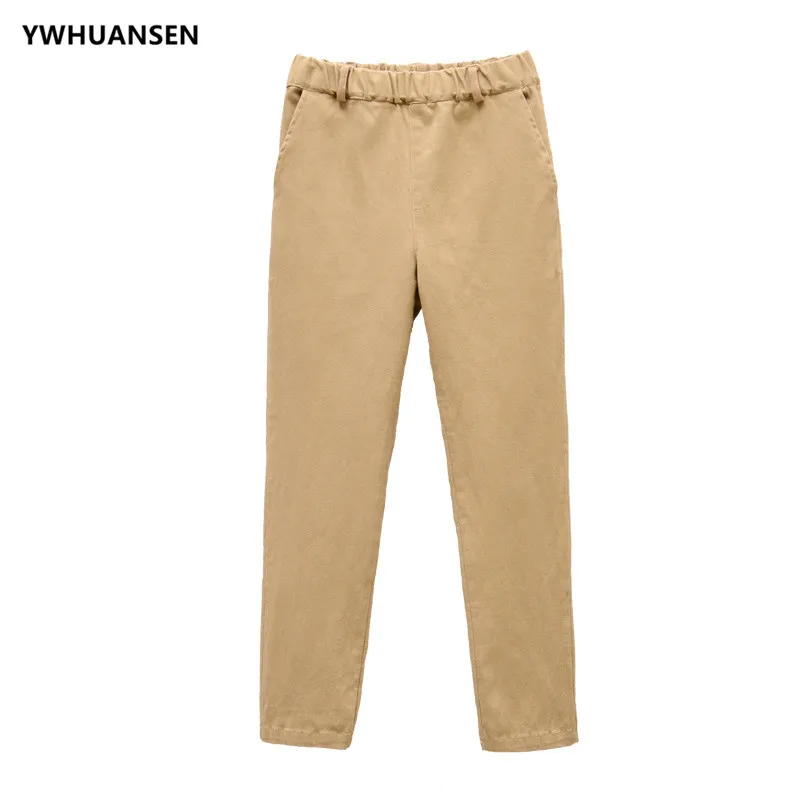 

YWHUANSEN Girls Boys' School Uniforms Cotton Pants Khaki Black Deep Blue Full Length Juniors Children's Trousers Elastic Waist