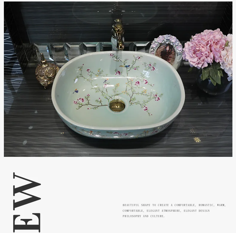 Jingdezhen ceramic sanitary ware art counter basin wash basin lavabo sink Bathroom sink chinese ceramic sinks flower and bird (1)