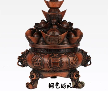 

18" China Bronze Treasure Bowl Lion Head Wealth Ingot Yuanbao Money Statue