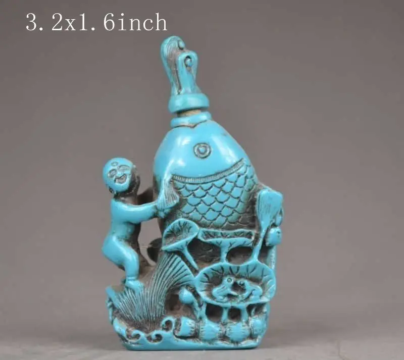

China's handmade old exquisite decorations turquoise snuff bottle-child fish