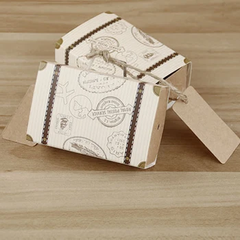 

Mini Suitcase Kraft Candy Box Wedding Gift Boxes Travel Themed Party for Anniversary Birthday Baby Shower Box 50pcs