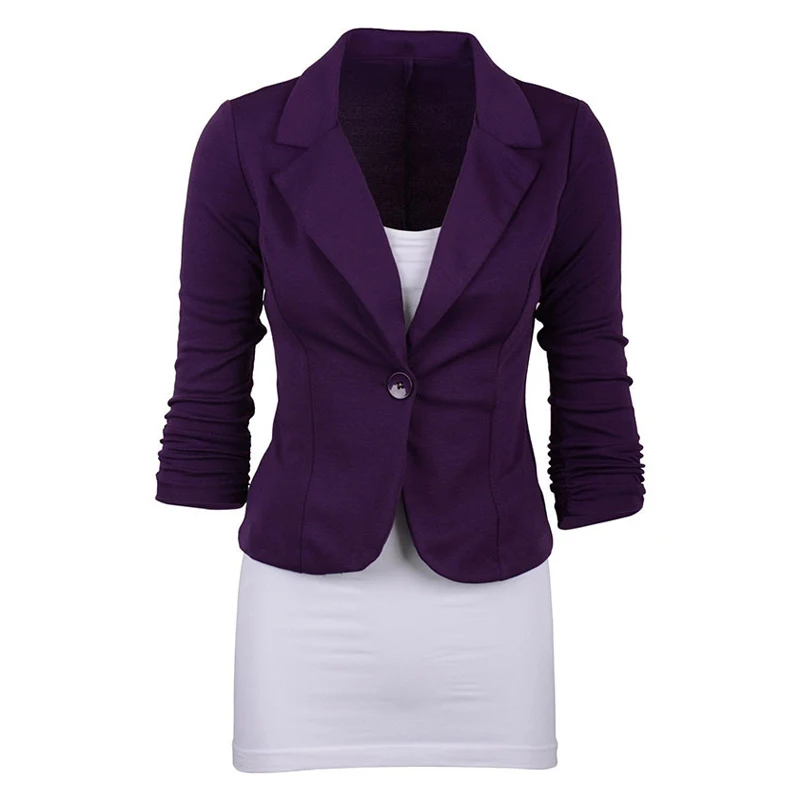 Women's Casual Work Solid Color Knit Blazer Plus Size One button Jacket(purple,2XL/US 18~20)-in 