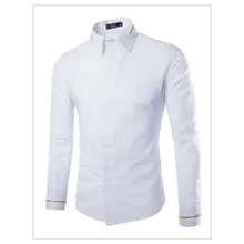 Cotton Cadigan Turn-down Collar Attached Zip Decoration Long Sleeve Casual Male Dress Shirts Slim Clothes Free Shipping 9185