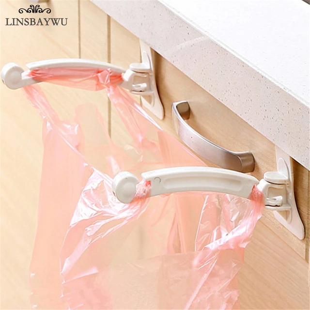 Best Offers LINSBAYWU 2pcs Kitchen Cabinet bags hooks Trash Garbage Bag Hanger Cupboard Door Hanging Rack holder for storage