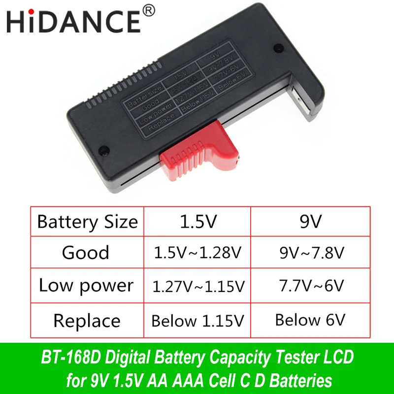 HiDANCE BT-168D портативный цифровой тестер емкости батареи ЖК-дисплей для 9 в 1,5 В напряжение AA AAA ячеек C D батареи