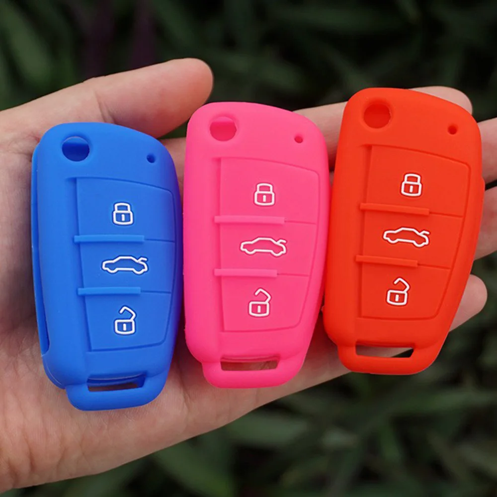 Car Silicone Key Cover Case 3 Button Flip Folding Remote Key Shell For