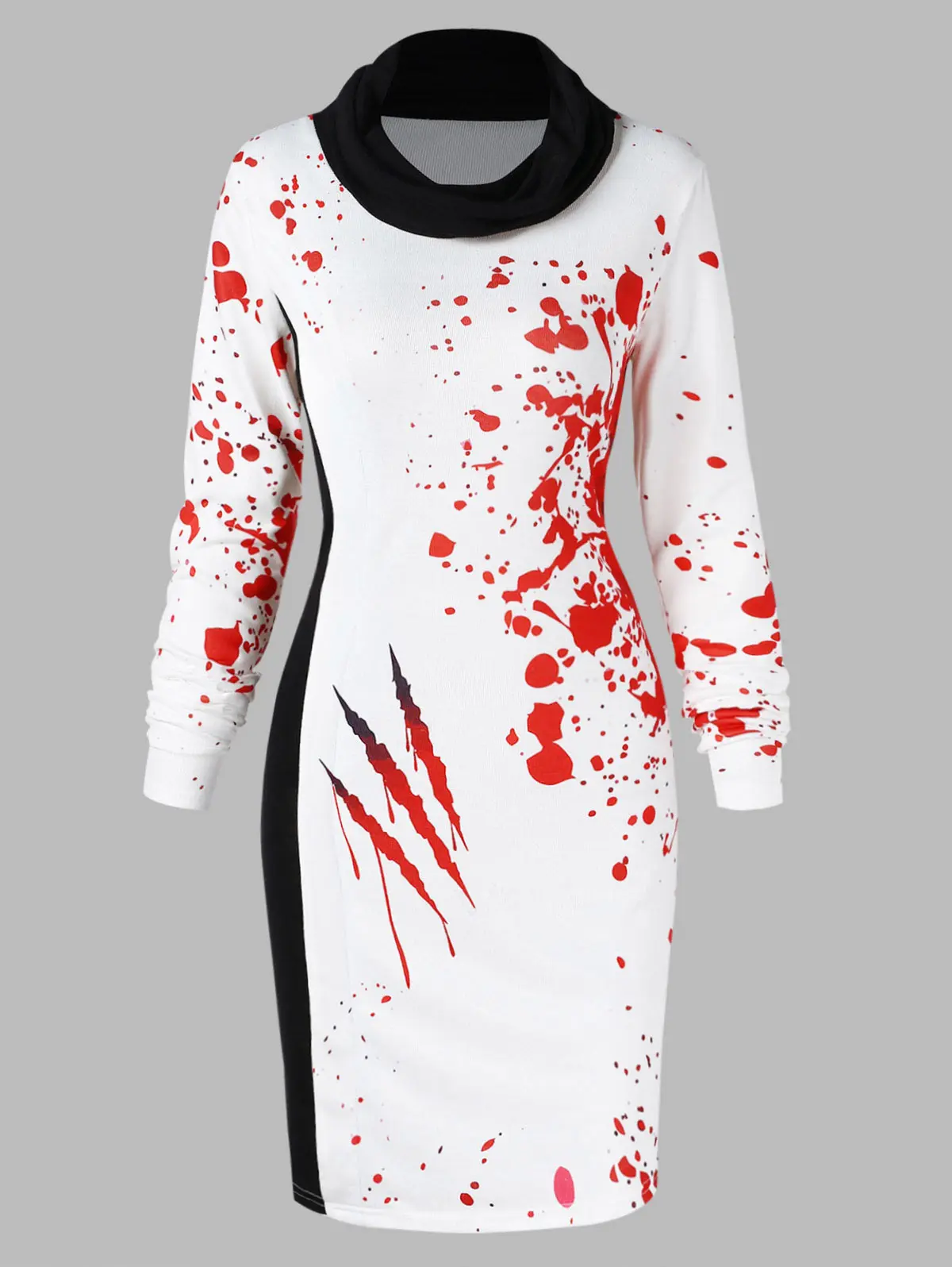 

Wipalo Halloween Heaps Collar Splatter Paint Tunic T-Shirt Women Long Sleeve Color Block Casual Tee Top Autumn Ladies Clothing
