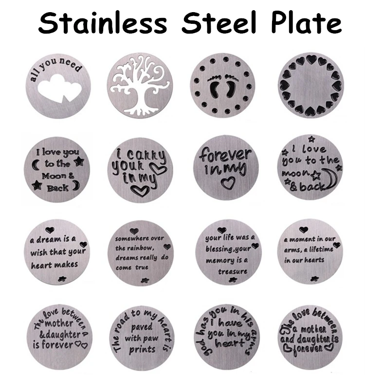 20PCS Wholesale Mixed 22mm Stainless Steel Plates Charms Floating