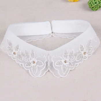 

2020 Women Detachable Fake Collar Handmade Beaded White Rhinestone Wild Lace Fake Shirt Collar Fashion Accessories