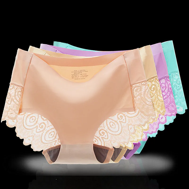 

DANJIU Hot Ice Silk Ladies Woman Seamless Panties Low Waist Briefs Breathable Lace Female Women's Jacquard Elegant Underwear