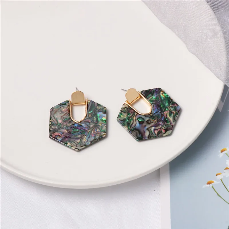 

FASHIONSNOOPS New Design Handmade Resin Dangle Earring For Women Colorful Abalone Shell Geometry Statement Earring ZA Jewelry