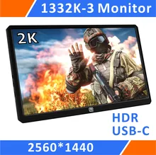 13.3” 2K Resolution HDR Portable Gaming Monitor 1440P With USB C/Hdmi Input For For PS3 PS4 XBOX Car Display Mini PC(1332K-3)