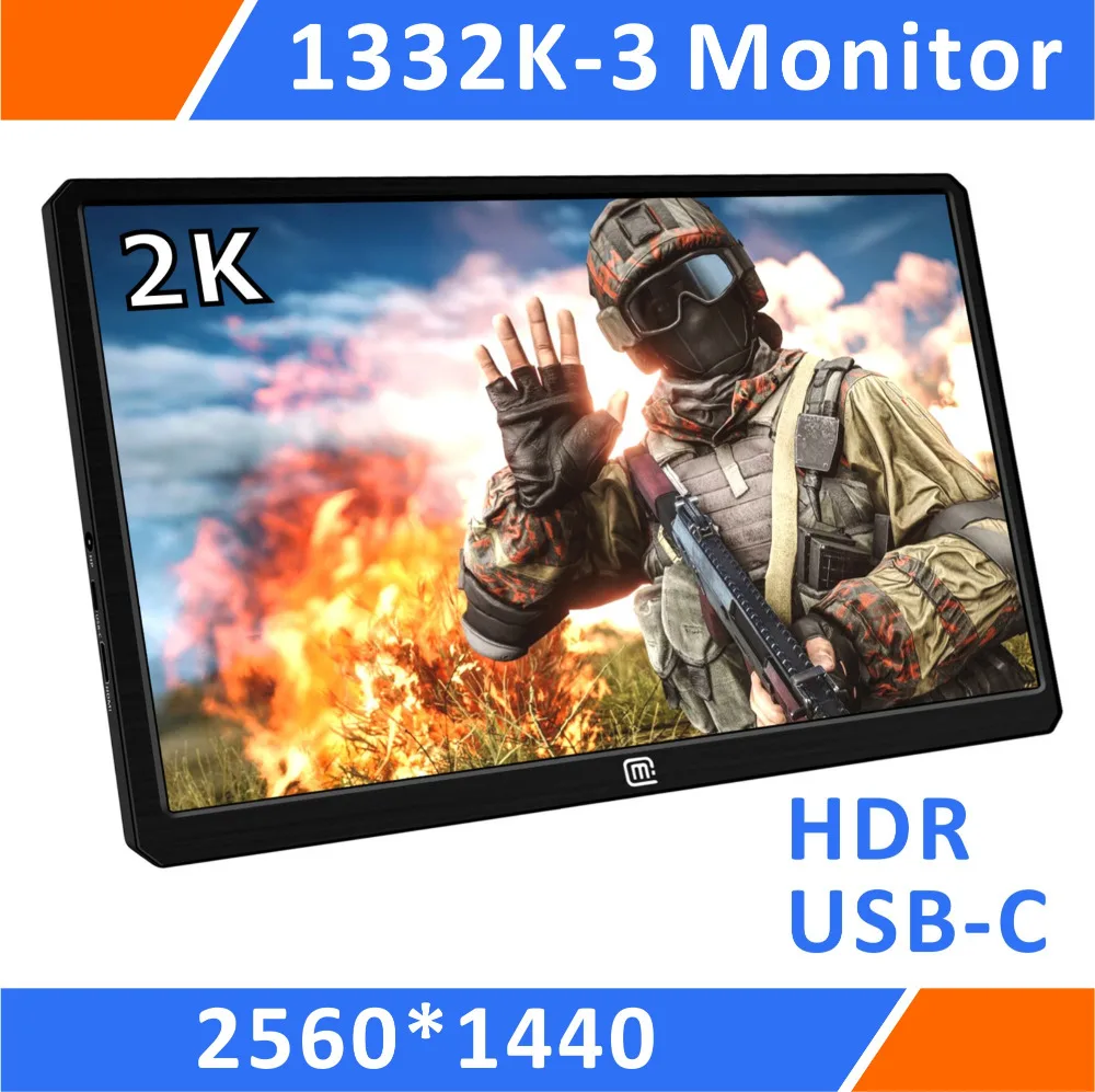 13.3'' 2K Resolution HDR Portable Gaming Monitor 1440P With USB C/Hdmi Input For For PS3 PS4 XBOX C