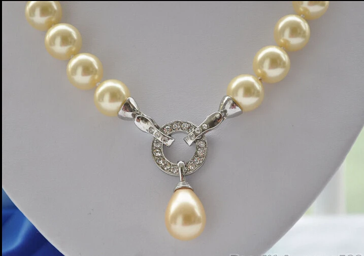 

Z5259 NICE 14mm round golden SHELL PEARL NECKLACE pendant 17inch