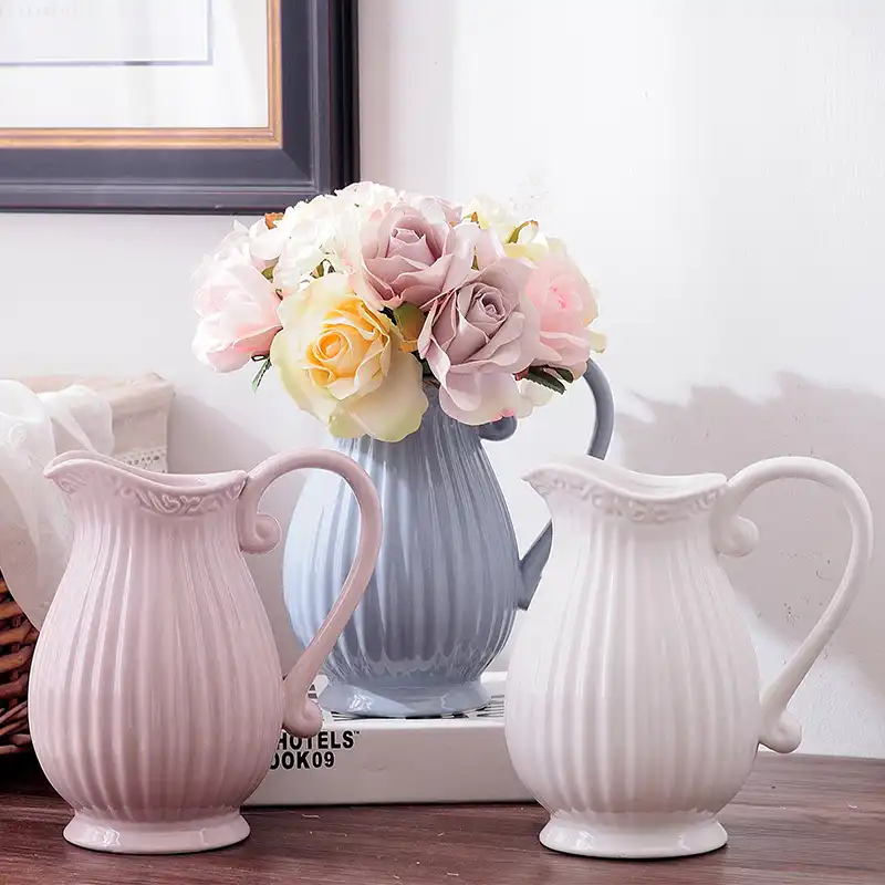 Creative Ceramic Vase White Blue Handle Porcelain Flower Vase