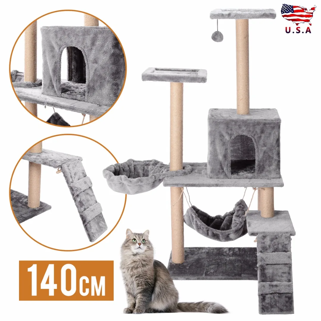 

Cat Climbing Frame Cat Scratching Post Furniture Gray Beige Pet Cats Tree Tower Condo Play House Jumping Toy