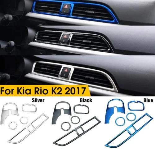 

5 x Car ABS Stainless Steel Air Outlet Circle Trim Cover For Kia Rio 4 K2 2017-2018 Black Sliver Blue