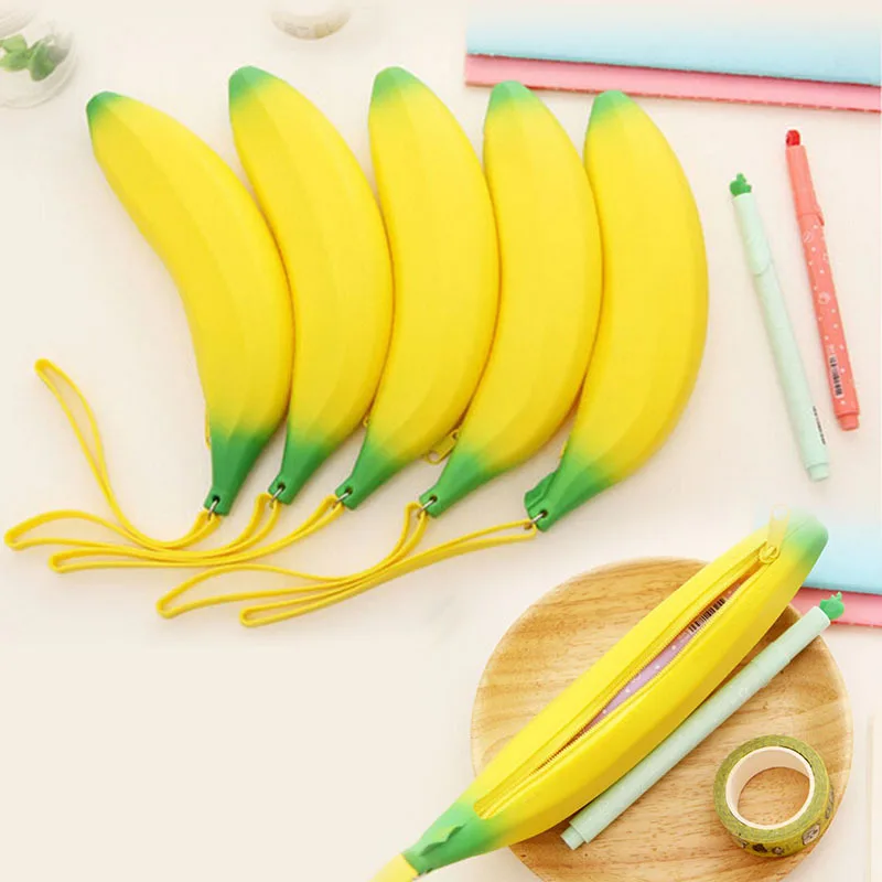 Estuche de plátano para lápices Kawaii, bolsa de lápices, monedero de goma, Estuches, suministros escolares, papelería|estuches school|pencil case case -
