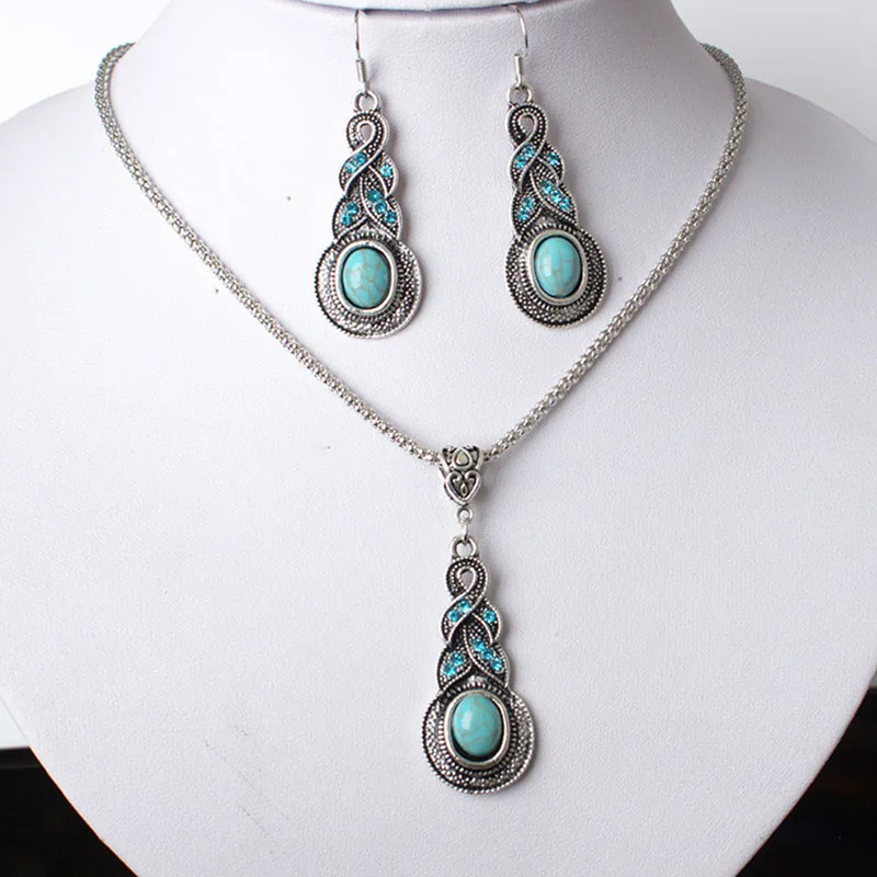 1 Pattern Jewelry Sets Retro Blue Set Necklace Earrings Combination of Two Pieces Europe and the United new | Украшения и