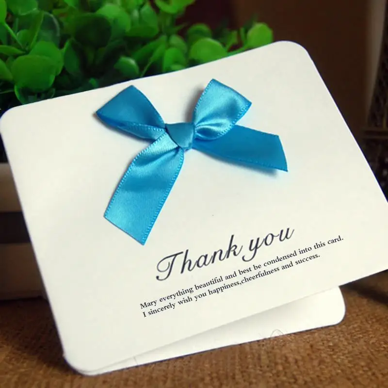  200pcs/lot Lovely Ribbon Bowknot Paper Cards Thanks Giving Card Wedding Banquet New Year Party Invi - 32464641282