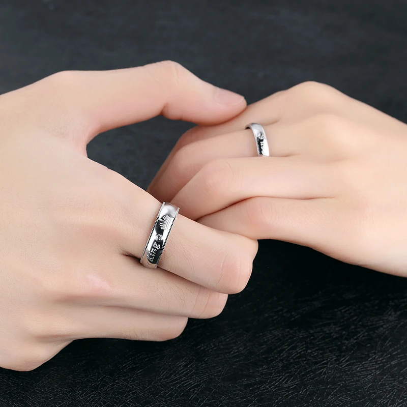 Brand Men Stainless Steel Rings For Women Zircon Wedding band Ring For Lady Letters Couple Rings Set Lovers His King Her Queen