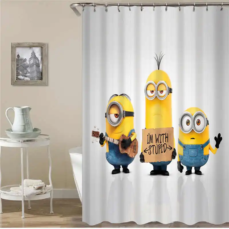 

Kiwiberry Cute Funny Minions Print bathroom Shower Curtain Fabric Liner with 12 Hooks 72Wx80H inch Waterproof and Mildewproof