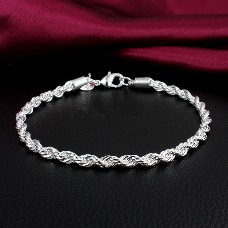 Pulseras de plata 925 para hombre y mujer, brazalete de cadena trenzada de  4mm, joyería de moda nupcial para boda|Brazaletes de cadena y enlaces| -  AliExpress