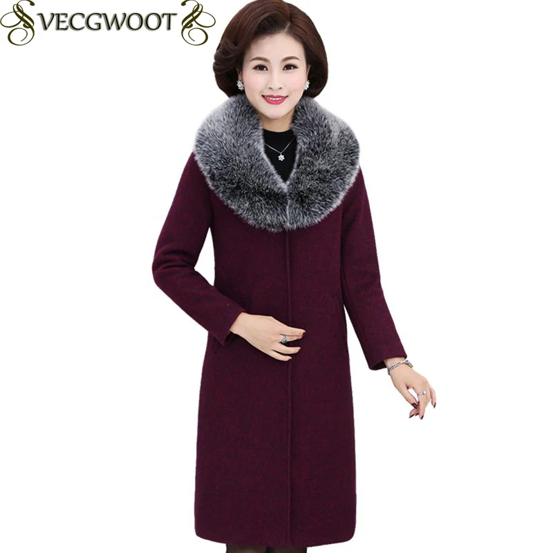 2019 green Mode Femmes Col Taille hiver Fourrure Manteau Longue Automne wine Red D'âge Laine Gray X1407 Grande Moyen Femelle Veste Nouvelles De 4SHxrvnq4B