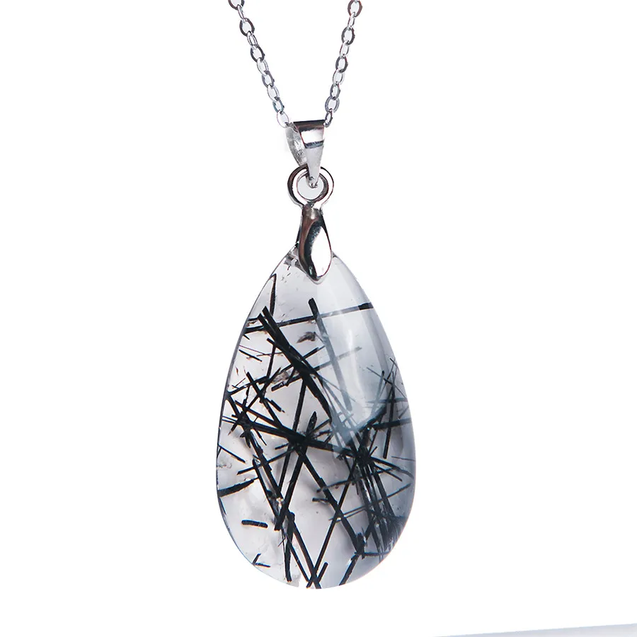 

Genuine Natural Titanium Crystal Pendant Natural black Rutilated Quartz Water Drop Stone Bead Gem Pendant Necklace For Women