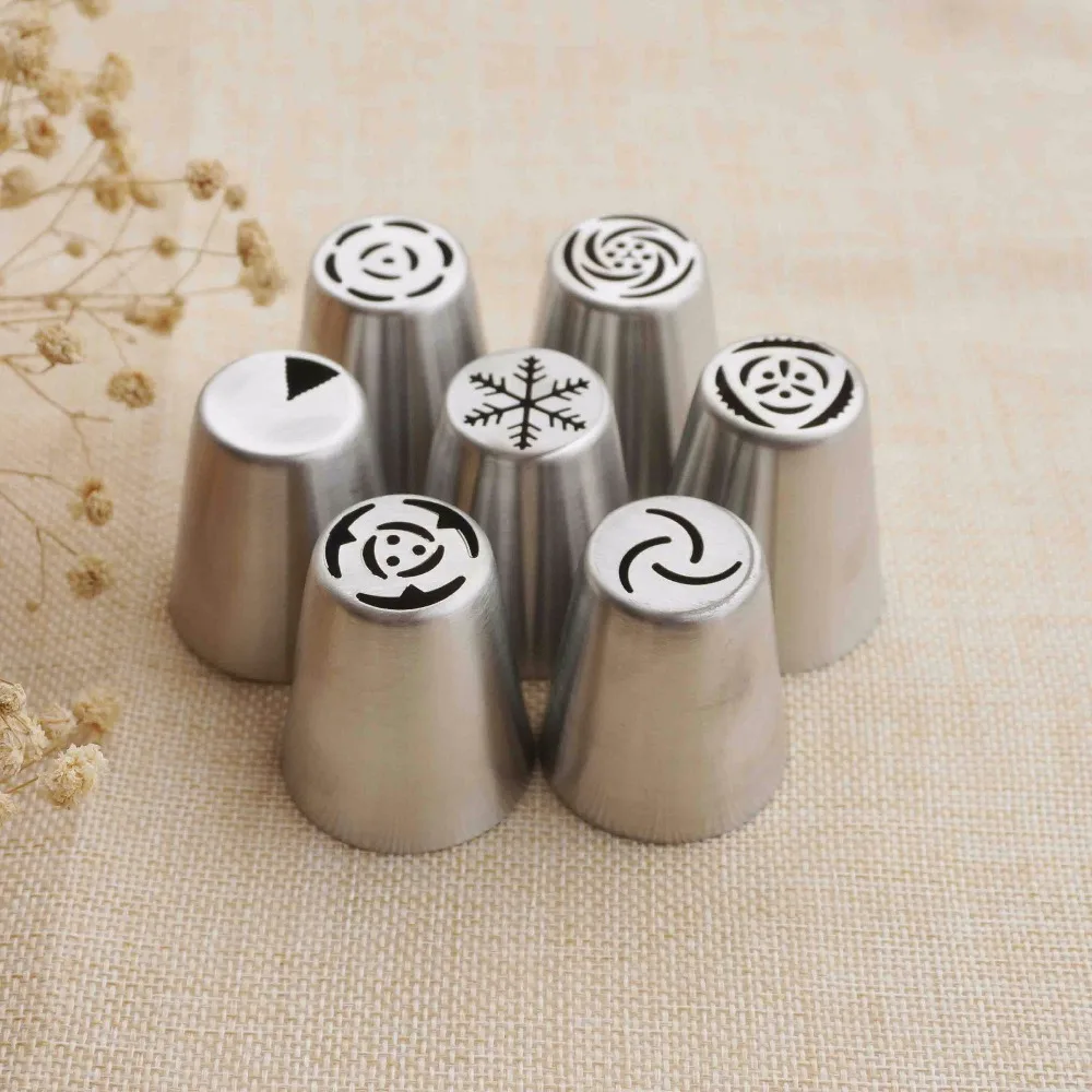 

7PCS Russian Cake Piping Nozzles Tulip Icing Tip Nozzle Pastry Decorating Tips Cupcake Decorator Rose Stainless Steel
