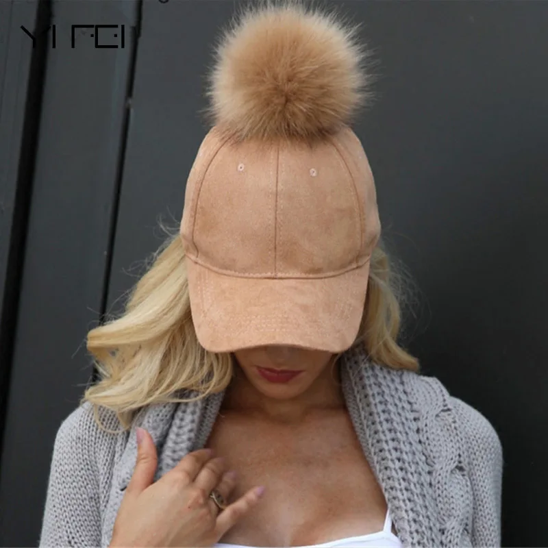 

YIFEI Winter Pompom Pink Suede Baseball Cap Women Autumn Streetwear Black Cap 2018 Fashion Elegant Female Hat Hip Hop Cap