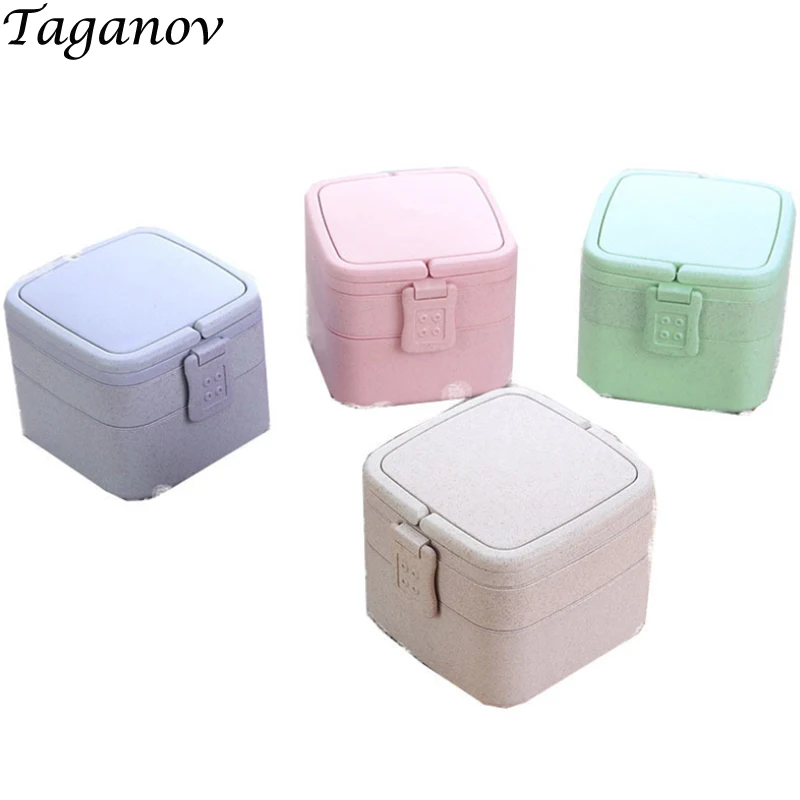 

Lunch Box with Spoon Wheat Straw Cartoon Double-deck Portable Bento food storage container for kids students school Microwavable