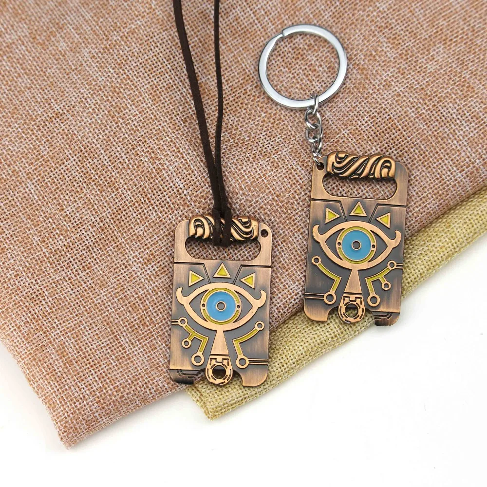 

Fashion Anime The Legend of Zelda Breath of the Wild Keyring Red Bronze Game Big Eyes Vintage Metal Keychain Necklace for Fans