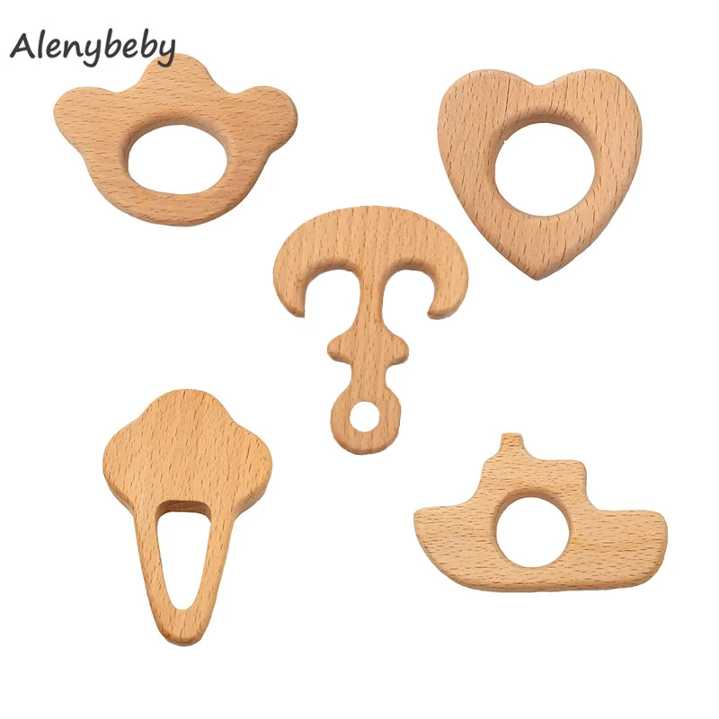 Wooden Teether Ring Baby Safe Nursing Breastfeeding Chew Bead Chew Training