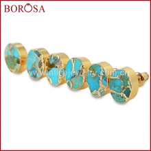 BOROSA 5/10 пар модные золотые овальные медные натуральная бирюза серьги гвоздики Turquoises женские драгоценные камни серьги G1546