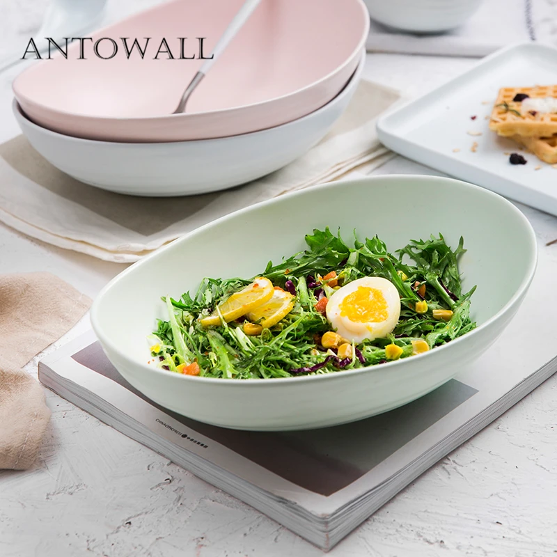 

ANTOWALL Personality ceramic oval bowl simple boat shaped soup bowl salad bowl household tableware
