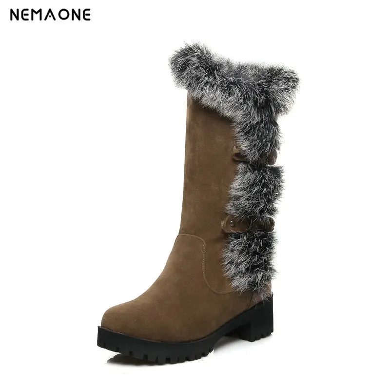 

NEMAONE women winter warm snow boots med thick heels mid-alf boots woman winter ladies shoes large size 42 43