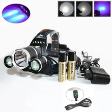 6000Lm Led lighting Head Lamp T6+2R5 UV LED Headlamp Headlight Flashlight Camping Fishing Light +2*18650 battery+Car EU/US/AU/UK