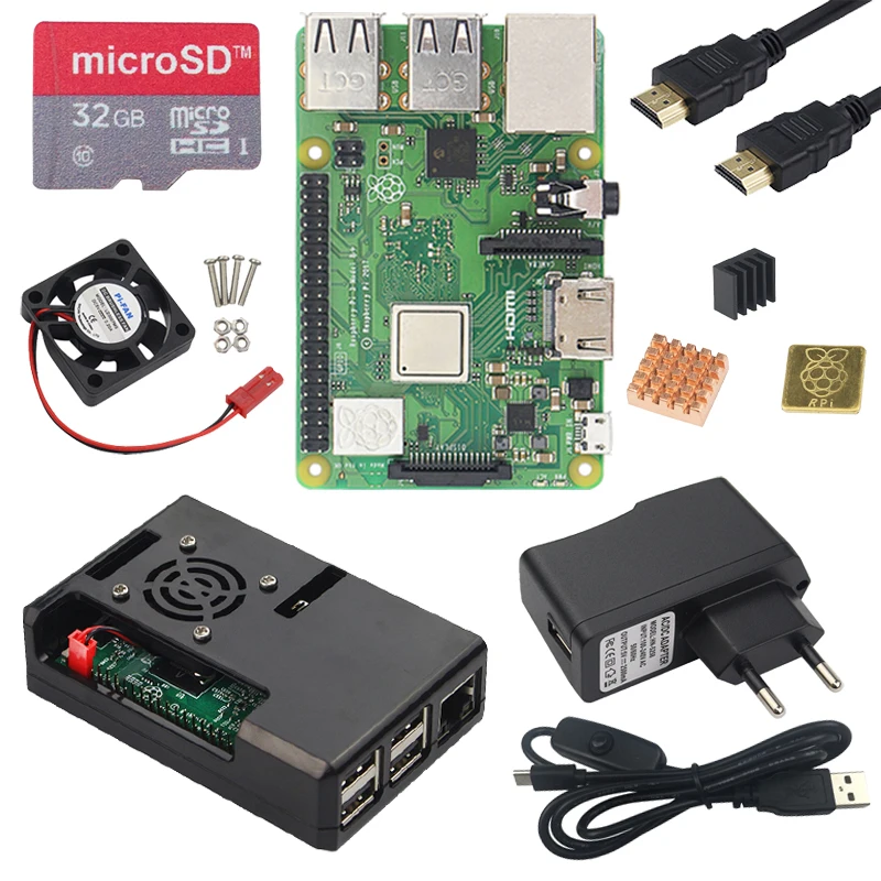 Original Uk Raspberry Pi 3 Model B+ Board With Wifi&bluetooth+abs Case+power Adapter+heat Sink