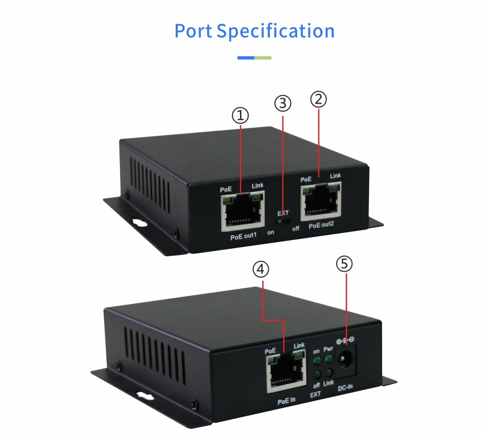 PoE сетевой коммутатор Ethernet PoE удлинитель 250 м с 1 портом 10/100 м Rj45 вход 2 порта 10/100M Rj45 выход