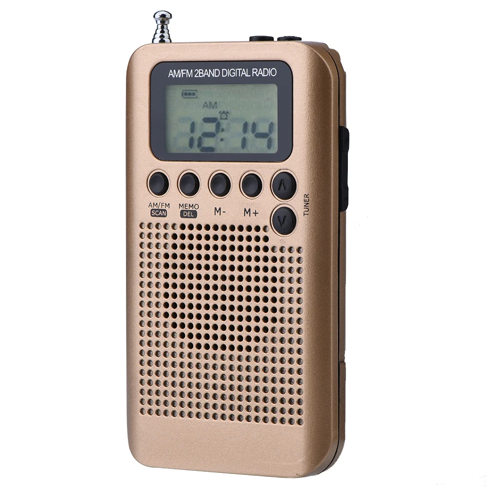 SOONHUA Digital Radio 2 Band 8UV Stereo Radios Digital Tuning Radio AM/FM Decoding Pocket Radios Gold