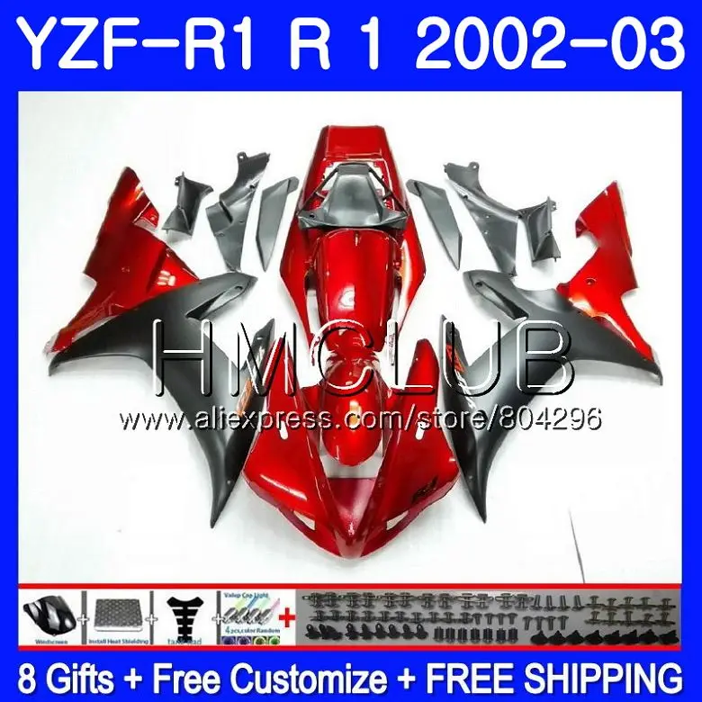 

Body For YAMAHA YZF-1000 YZF R 1 YZF 1000 YZFR1 02 03 109HM10 YZF1000 YZF R1 2002 2003 YZF-R1 03 02 Fairings Frame Pearl red blk