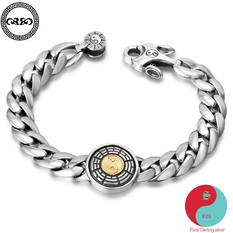 

Spinner Gossip eight trigrams bracelet Pure S95 sterling silver chunky cuban chain rotation tai chi bracelet men's Fine Jewelry