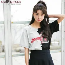 Модная футболка для подростков с коротким рукавом хлопчатобумажная футболка femme специальные пэчворк футболка Круглый воротник топ с коротким KK213 Q