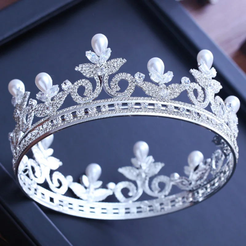 2018 новый полный круглый серебристый со стразами и жемчугом King queen Корона