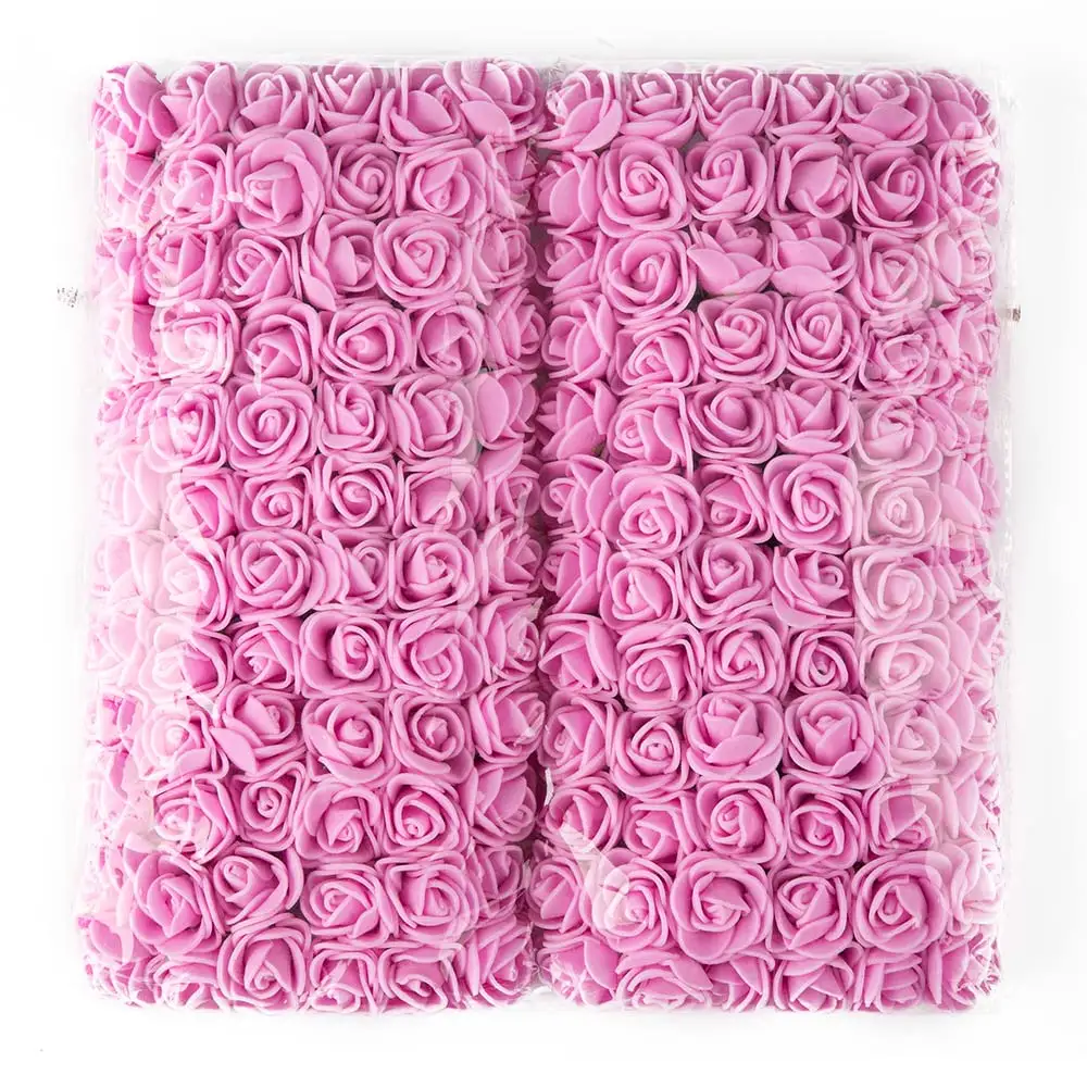 144 шт 2 см мини пена Искусственный цветок розы Букет Многоцветный Свадебные украшения в виде роз Скрапбукинг роза цветок Тедди Роза - Цвет: pink